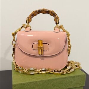 Gucci Bamboo Mini Top Handle Handbag with Gold Chain